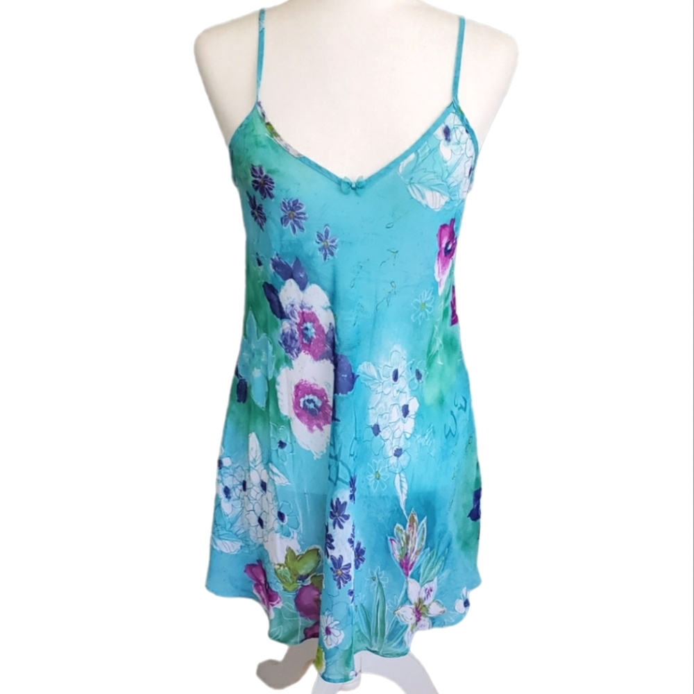 Vintage Soft Blue Sheer Floral Slipdress - medium